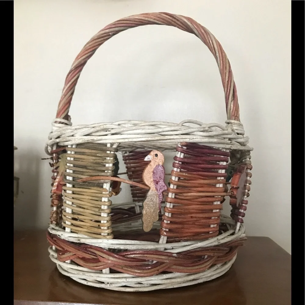 Rare 1960’s Tropical Wicker Parrot Handmade Basket